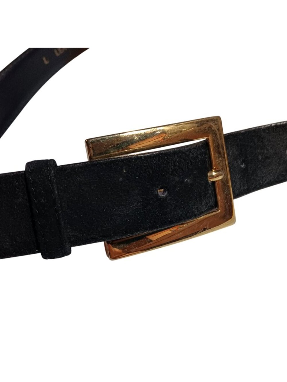 True Vintage Belt 32 Small Black Leather Gold Buckle 1970's Suede Finish Mod